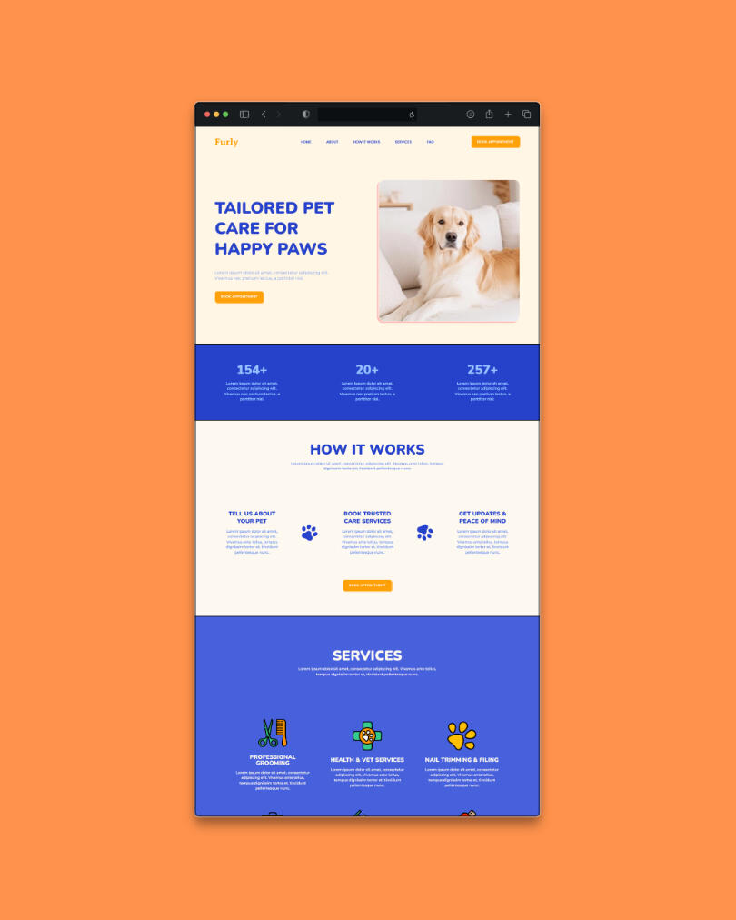 Petcare website template Mockup