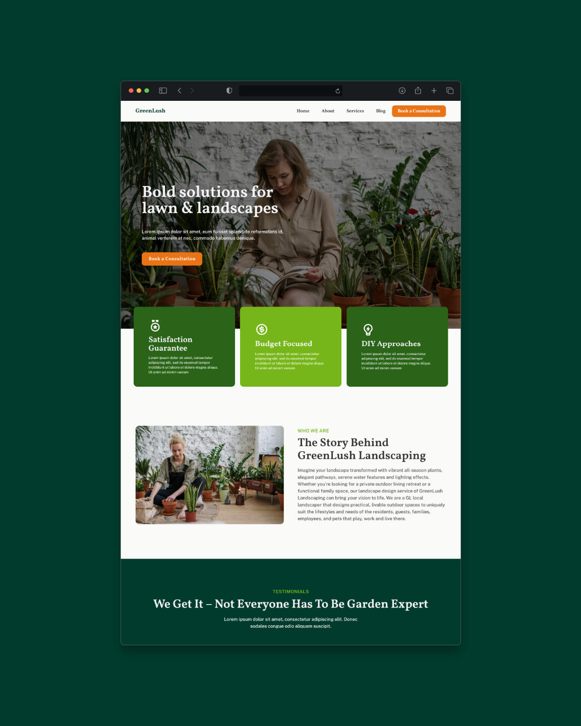 GreenLush- Carrd Landscaper Mockup