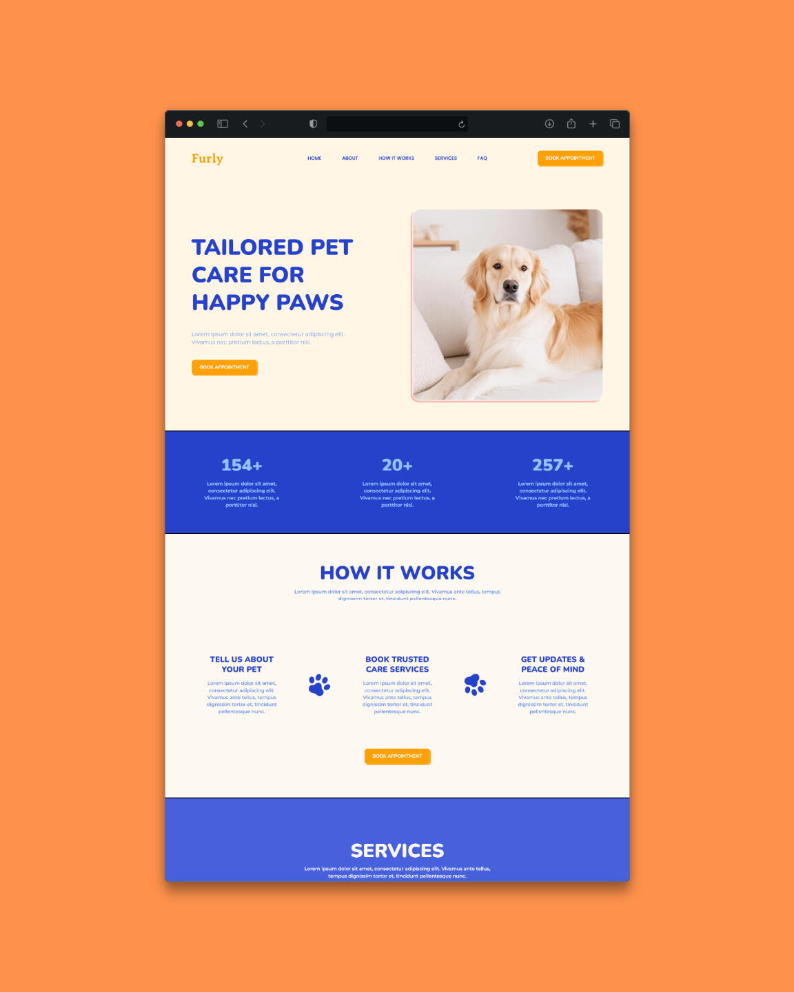 Petcare website template Mockup
